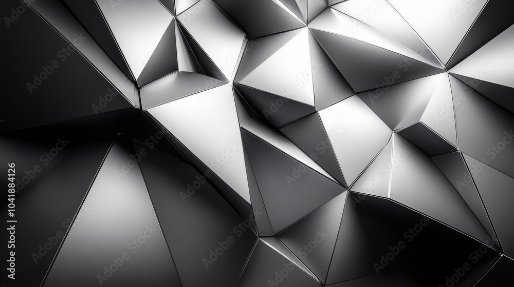 Fototapete The artistic design features a network of triangular facets arranged in a dynamic pattern, reflecting light and creating an intriguing visual experience.