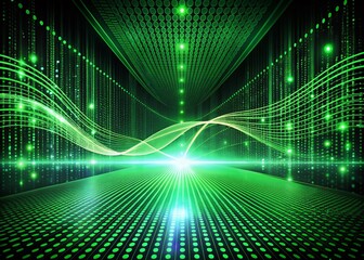 Obraz premium Futuristic Green Digital Lines with Binary Code in Abstract Silhouette Photography
