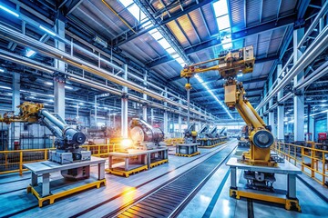 Fototapeta premium Futuristic Smart Factory Interior with Advanced Automation and Robotics in an Innovative Industrial Setting