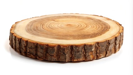 Wooden stump or natural style wooden coaster isolated on white background