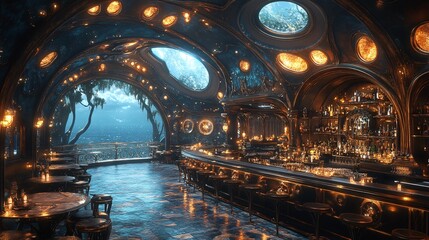Obraz premium Luxurious Steampunk Bar with Illuminated Glow