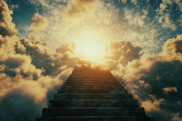 Ascending Stairs to the Bright Cloudy Sky