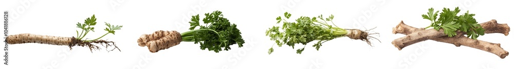 Poster Root of parsley isolated on white. Sharp image of the root.