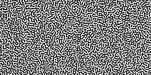 Turing reaction diffusion monochrome seamless pattern with chaotic motion .Linear design with biological shapes. Organic lines in memphis. abstract turing organic wallpaper background .	
