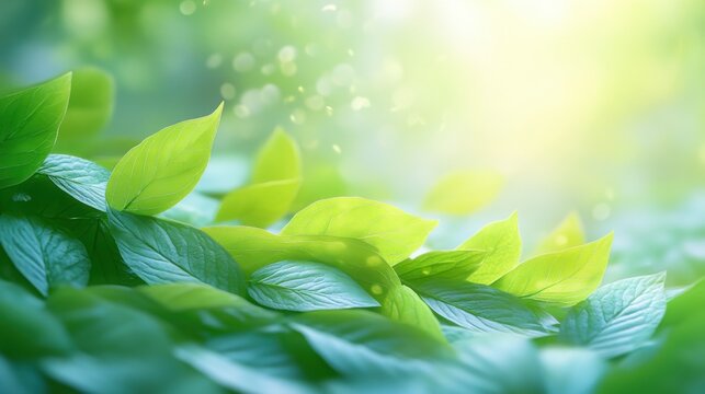 Fresh green leaves catch warm sunlight in a peaceful garden setting, evoking a sense of tranquility and renewal during the spring season.