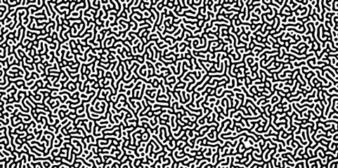 Turing reaction diffusion monochrome seamless pattern with chaotic motion .Linear design with biological shapes. Organic lines in memphis. abstract turing organic wallpaper background .	
