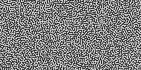 Turing reaction diffusion monochrome seamless pattern with chaotic motion .Linear design with biological shapes. Organic lines in memphis. abstract turing organic wallpaper background .	
