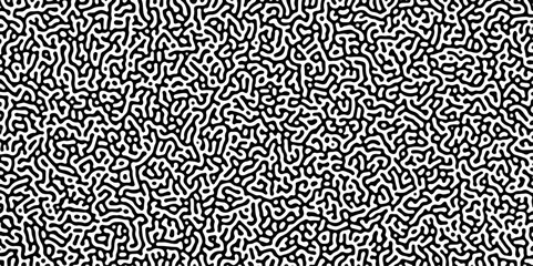 Turing reaction diffusion monochrome seamless pattern with chaotic motion .Linear design with biological shapes. Organic lines in memphis. abstract turing organic wallpaper background .	
