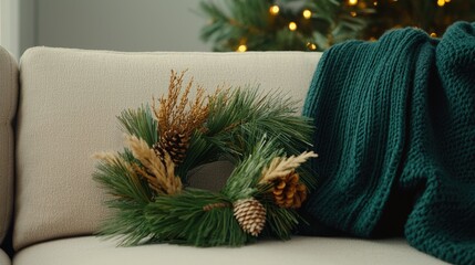 Christmas Wreath on Sofa.