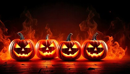 Pumpkin lanterns. Night, Halloween. A mood of horror