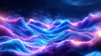 Vibrant waves of blue and purple create mesmerizing cosmic landscape
