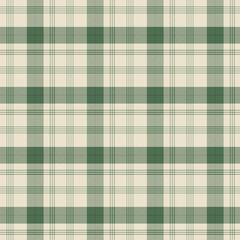 Plaid with twill weave repeat pattern.Gingham seamless pattern in green and beige.Checkered tartan with stripes.Geometric graphic vector illustration background design for fabric and prints.