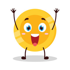 cute rise hand happy expression of coin cartoon character