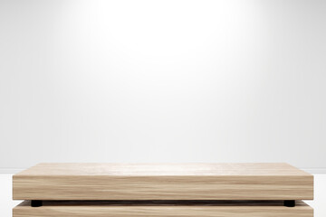 Copy space for displaying your product on a wooden kitchen countertop on white room. 3d render	