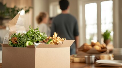 Cozy Home Gathering: Friends Enjoying Food Delivery Services with Varied Takeout Options in Warm Atmosphere - Ultra-Detailed Image