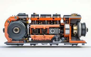 Fototapeta premium A visually striking 3D illustration of the cross section of an industrial electric motor, featuring its various parts and assembly