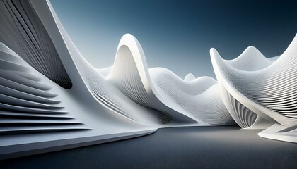 Conceptual and abstract white wavy and curvy shapes; futuristic and concept shapes formed with 3D organic white shapes; futuristic and seamless shapes and form in white color; smooth curves and waves