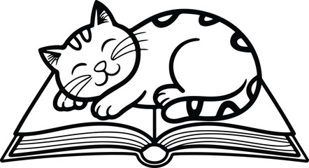 sleeping cat reading book design vector 