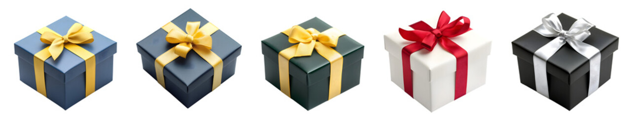 Set of Square Gift Boxes with Ribbon and Bows