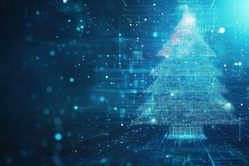 Digital Christmas Tree on Blue Background