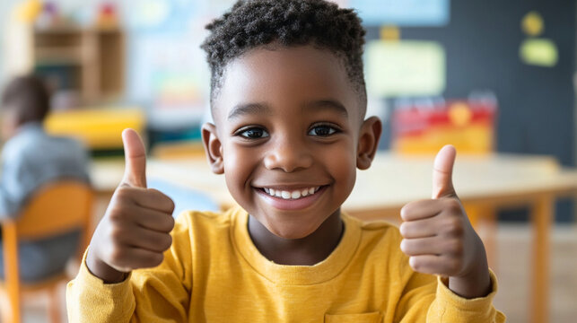 Boy giving two thumbs up.