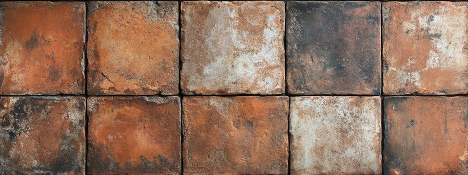 Rustic terracotta tile texture with weathered edges and earthy tones 