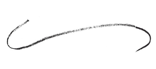 Isolated black watercolor pencil line on transparent background.