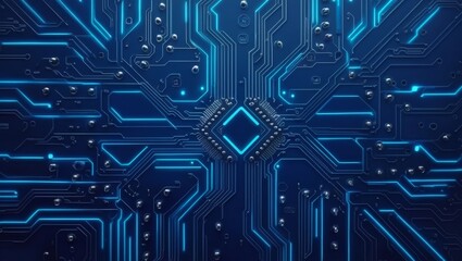 Abstract circuit board with flowing data streams, showcasing futuristic technology.