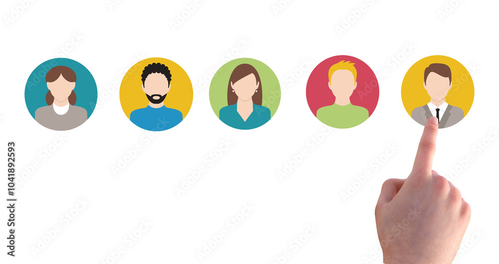 Poster business process management and automation concept with person moving wooden pieces on flowchart dia