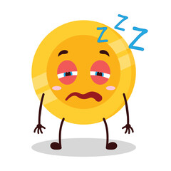 cute sleepy expression of coin cartoon character
