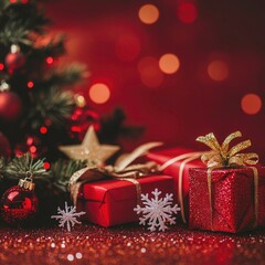 Festive Christmas Gifts with Sparkling Decorations and Tree