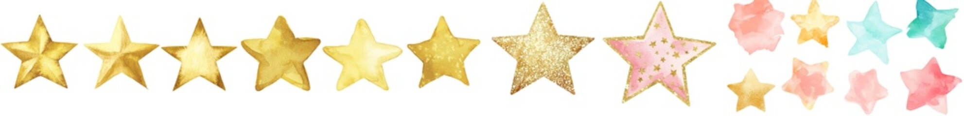 Obraz premium Golden stars isolated on white background. Abstract collection of hand drawn gold stars. . High quality illustrations.