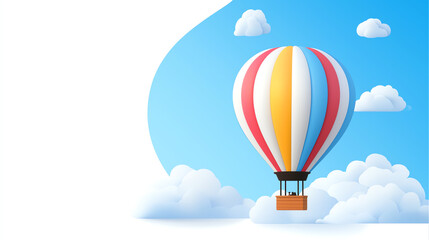Fototapeta premium Colorful hot air balloon floating among clouds in a bright blue sky