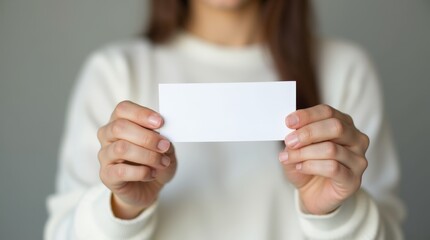 a Woman Holding Blank White Card for Copy Space