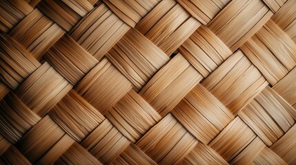 A seamless close-up of a woven wood surface, presenting a rich pattern of intersecting golden brown strands, creating a warm and harmonious visual effect.