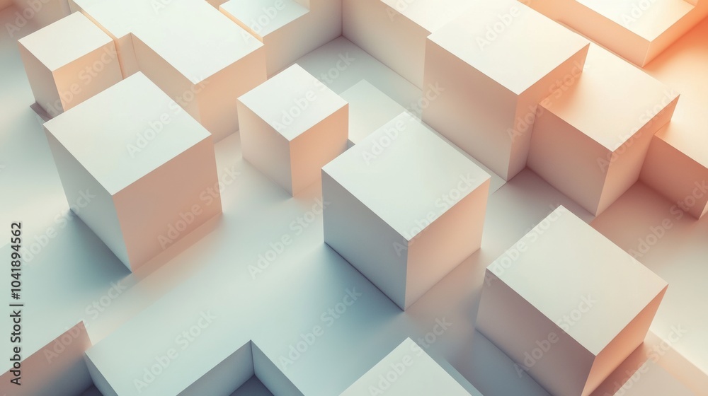 Leinwandbilder This artwork features multiple cubes in different sizes and shades linked by diagonal lines, creating a dynamic visual experience. Generative AI