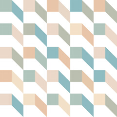 Elegant seamless pattern with abstract 3D geometric shapes in pastel colors creating a plastic effect on white background 