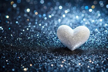 A beautiful white heart floating in the air on a sparkling black background