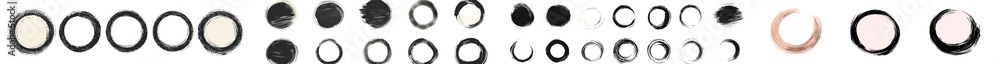 Poster Brush circles collection set on a transparent background with black round banners.