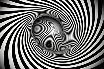 Abstract black and white spiral optical illusion creating a wide-angle effect
