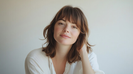 Fototapeta premium Portrait of beautiful woman in white shirt. 