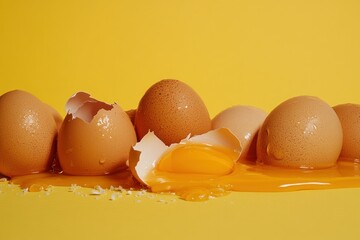 Fresh Eggs on Bright Yellow Background