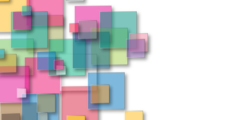 Colorful glossy squares abstract tech geometric background. Vector illustration. Cyan and pink squares tech abstract banner design. Colorful squares abstract background.