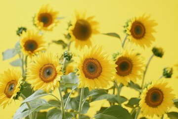 Fototapeta premium Bright Sunflowers Against a Vibrant Yellow Background