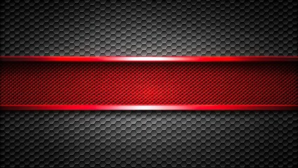Abstract black and red carbon fiber pattern seen from a low angle