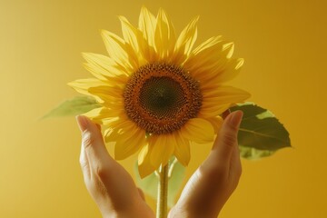 Bright Sunflower Against Yellow Background