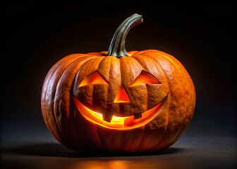 Halloween Pumpkin with Smiling Face on Black Background - Spooky Decor and Autumn Vibes
