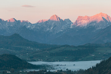 Sunrise in the pyhrn priel region at the totes gebirge
