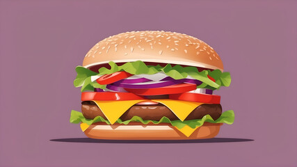 Classic Cheeseburger on Purple Background: Perfect Stock Image for Food Blogs & Menus