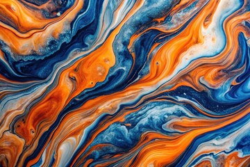 Abstract orange and navy blue liquid marble background